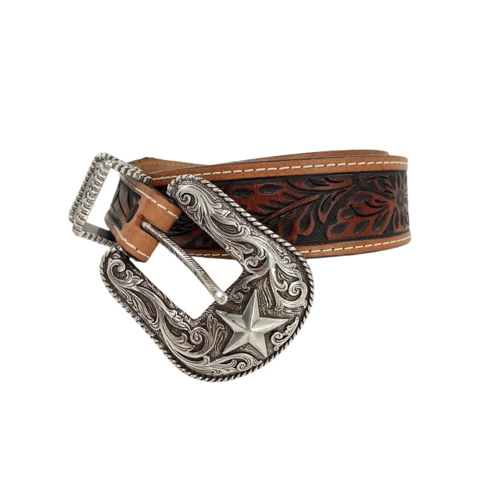 JUSTIN LEATHER TOOLED WESTERN BELT